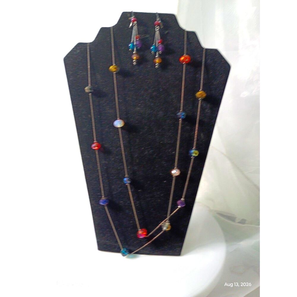 Colorful Beaded Necklace and Drop Earrings Jewelry Set